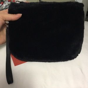 Faux fur black wristlet new with tags
